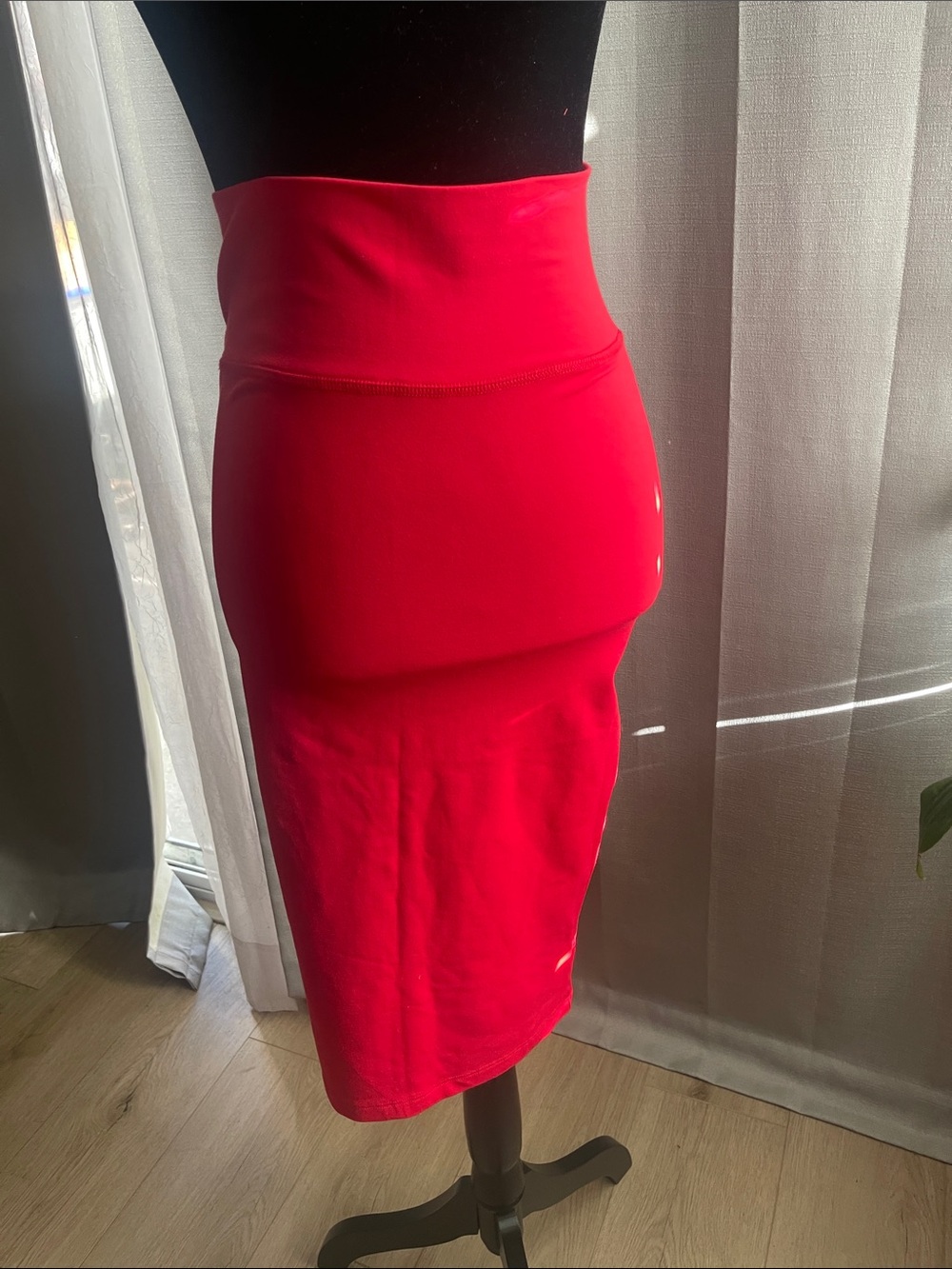bebe Hot Red  High-Waist Midi Pencil Skirt